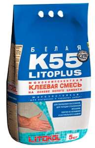 Белая клеевая смесь для мозаики LITOKOL LITOPLUS K55 (ЛИТОКОЛ ЛИТОПЛЮС К 55), 5 кг
